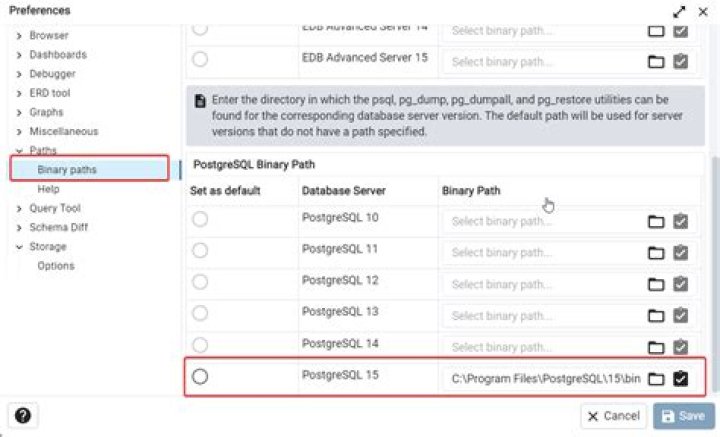 '/Applications/PostgreSQL 16/pg_restore' file not found. Please correct the Binary Path in the Preferences dialog