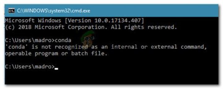 'Conda' is not recognized as internal or external command