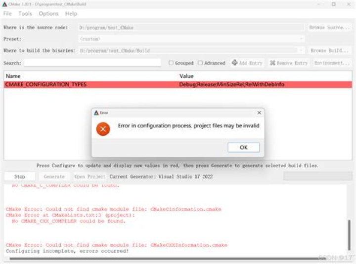A screenshot of cmake-gui