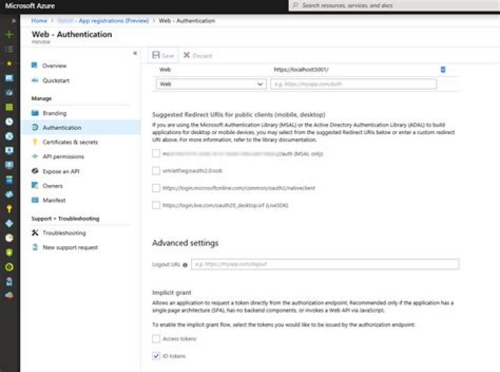 AADSTS70005: response_type 'id_token' is not enabled for the application