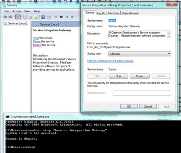 Access denied when using net stop/start via CLI on Windows 7