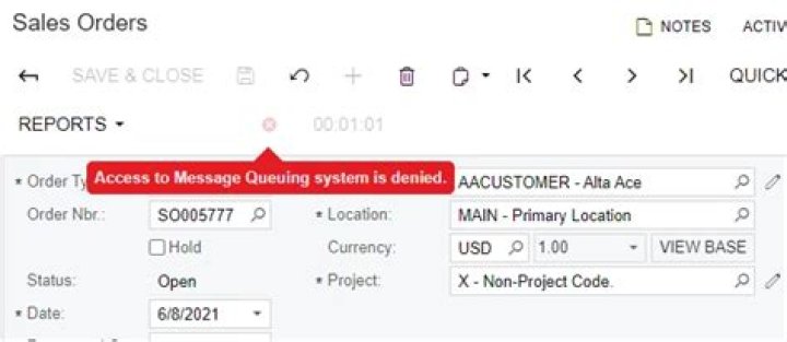 Access to Message Queuing system is denied