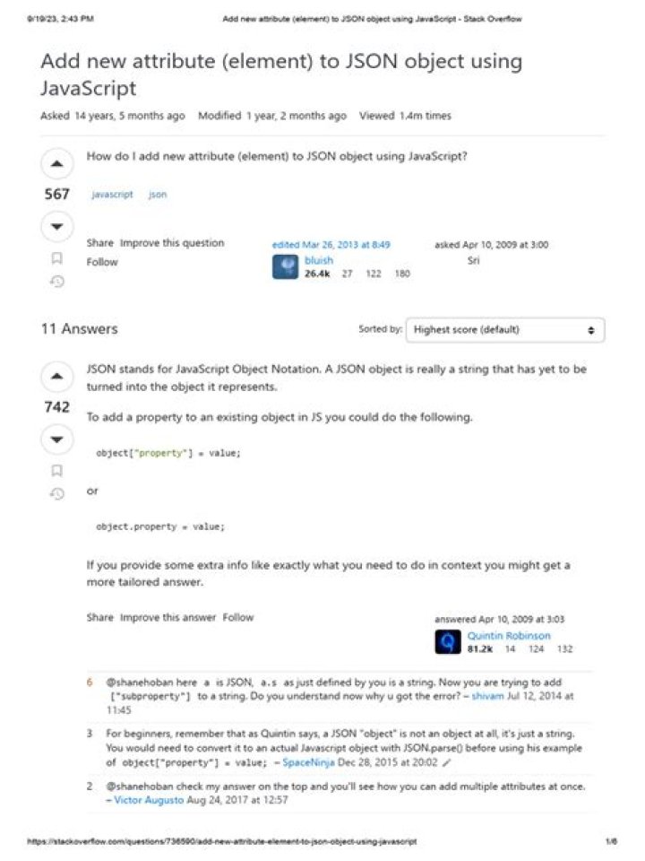 Add new attribute (element) to JSON object using JavaScript