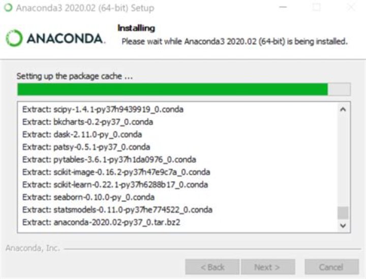 Anaconda installation get stuck at extract: anaconda-2020.02-py37_0.tar.bz2?