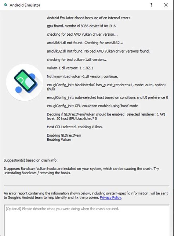Android Studio Emulator Error: 