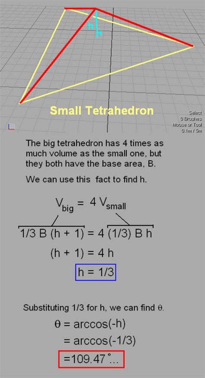 Angle between lines joining tetrahedron center to vertices