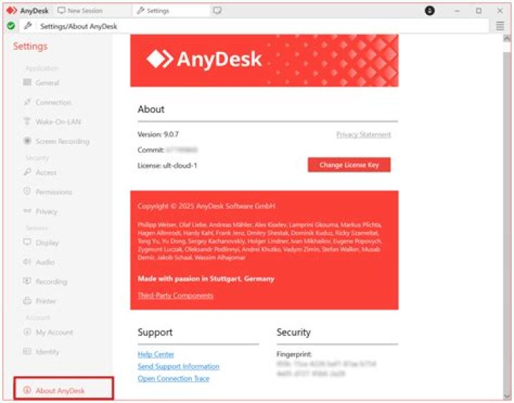 Anydesk settings after OK button clicking