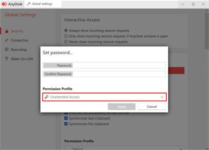 Anydesk unattended access password setting
