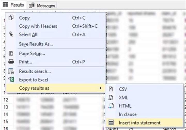 ApexSQL Copy Results As Insert into statement