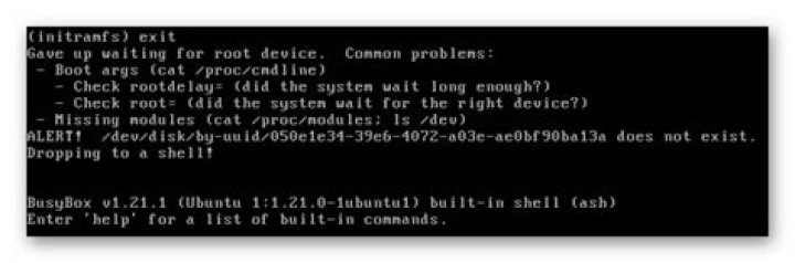 Boot drops to a (initramfs) prompts/busybox