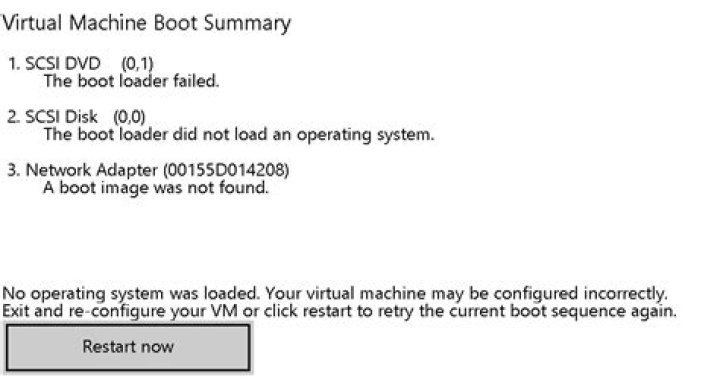 Boot loader failed when installing windows on hyper-v vm