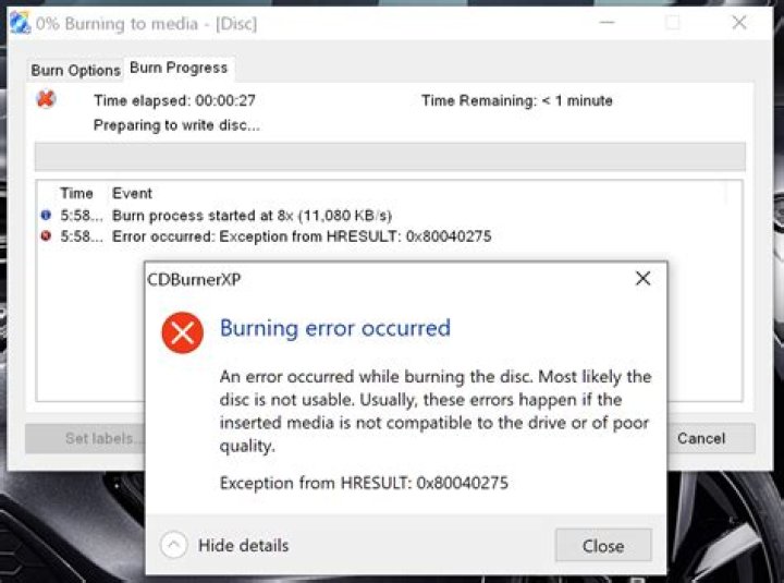 Can't write DVD disks on Matshita drive built into ASUS laptop: error 0x80040275