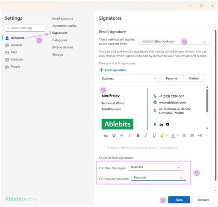 Can I use a different signature in Outlook for internal versus external mail?