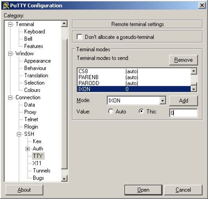 Can you disable the Ctrl-S (XOFF) keystroke in Putty?