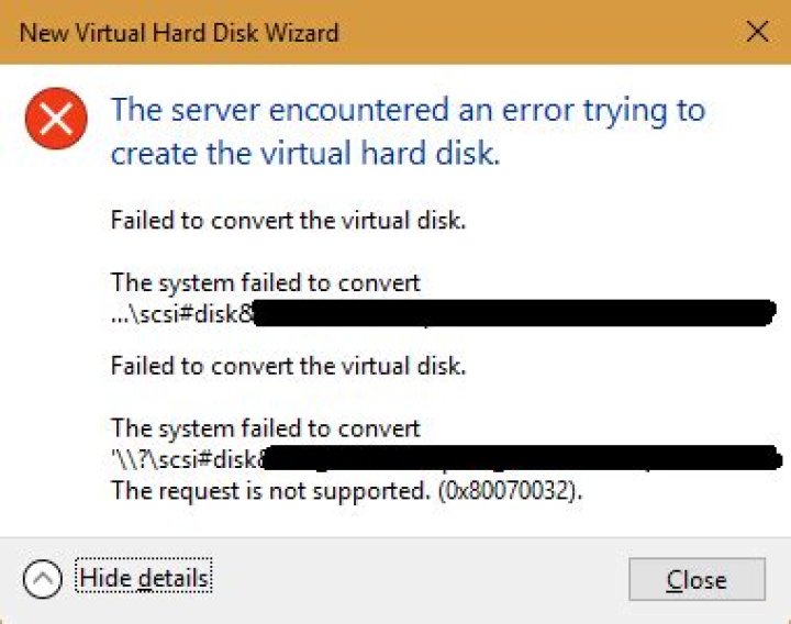 Cannot convert physical disk to vhdx (Hyper-V)