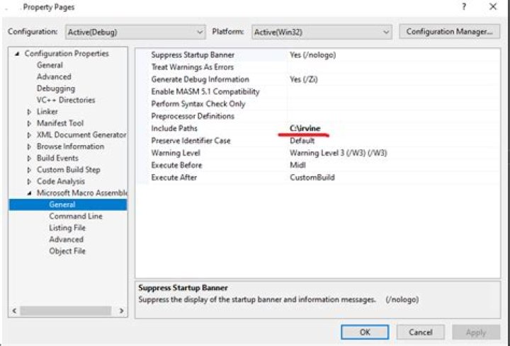 cannot open file irvine32.inc