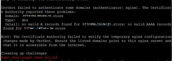 Certbot failed to authenticate some domains