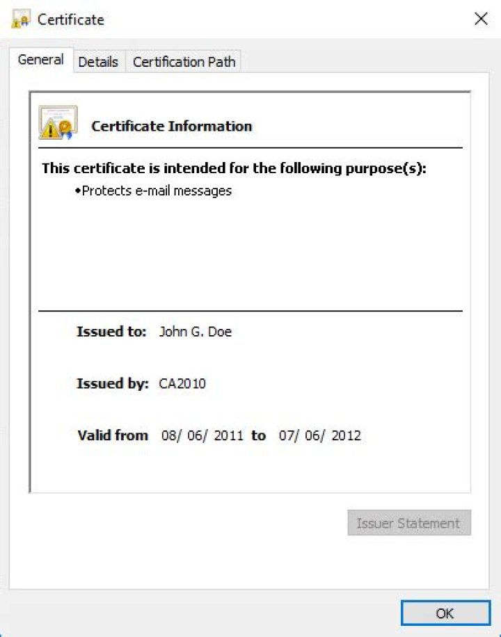 Certificate Dialog