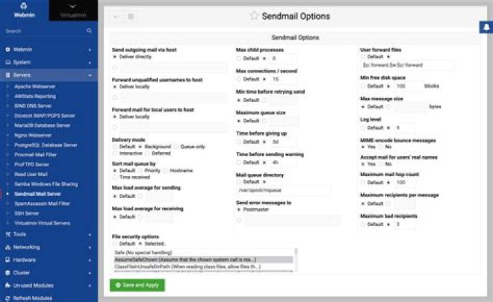 Change server mail from postfix to sendmail virtualmin