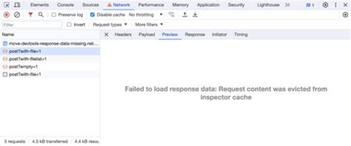 Chrome dev tools fails to show response even the content returned has header Content-Type:text/html; charset=UTF-8