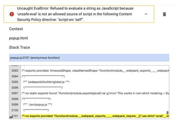 Chrome extension compiled by Webpack throws `unsafe-eval` error