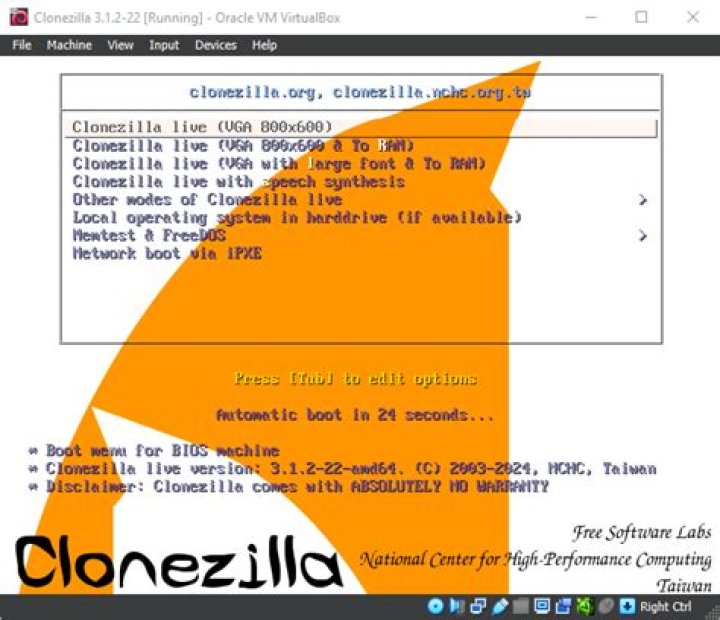 clonezilla boot menu