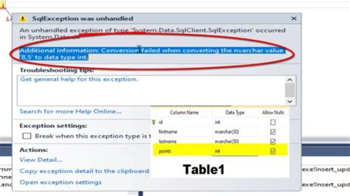 Conversion failed when converting the nvarchar value ... to data type int