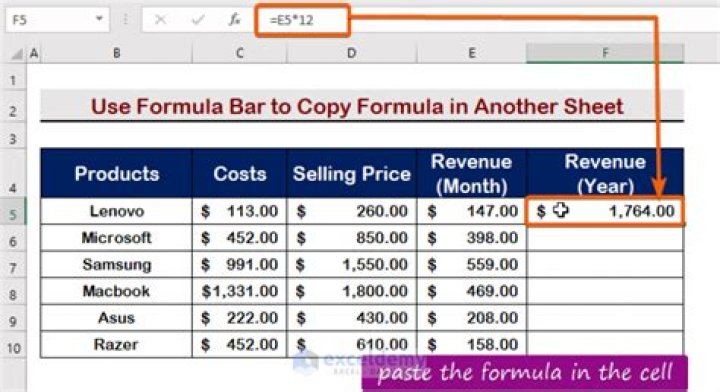 copy formula in another sheet