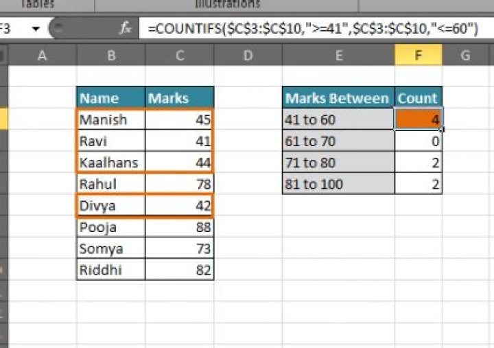 Count number of values between two numbers