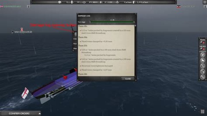 Damage log displayed with Button Guide on