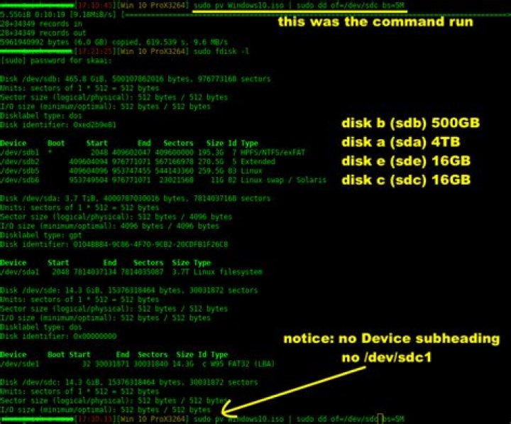 Debian: creating Windows 10 bootable install USB-drive using terminal (dd)