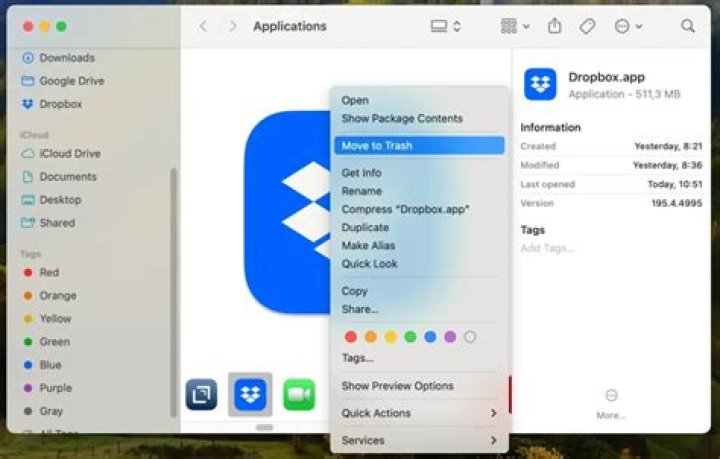 Deleting Dropbox using their directions