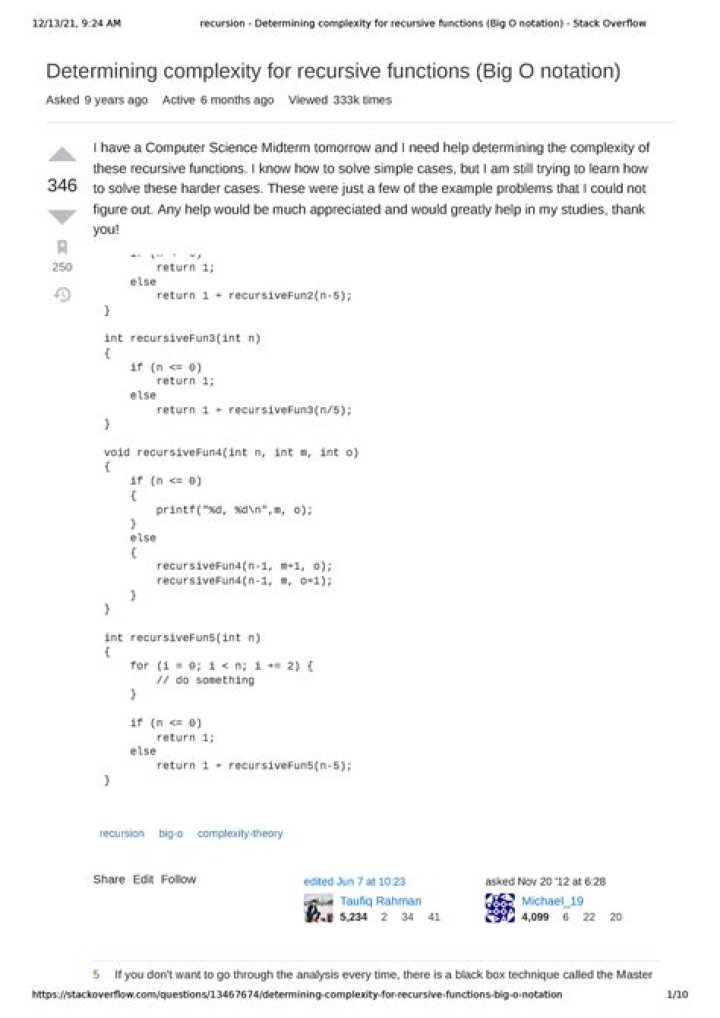 Determining complexity for recursive functions (Big O notation)