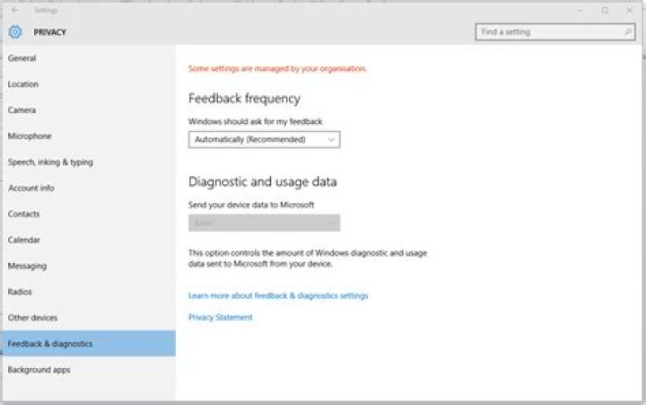 Diagnostics and usage data option disabled