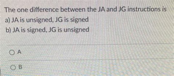 Difference between JA and JG in assembly