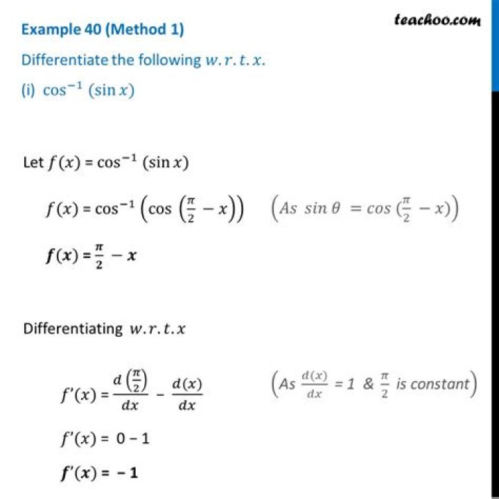 Differentiate the function $y=\cos^{-1}(\sin x)$ w.r.t $x$