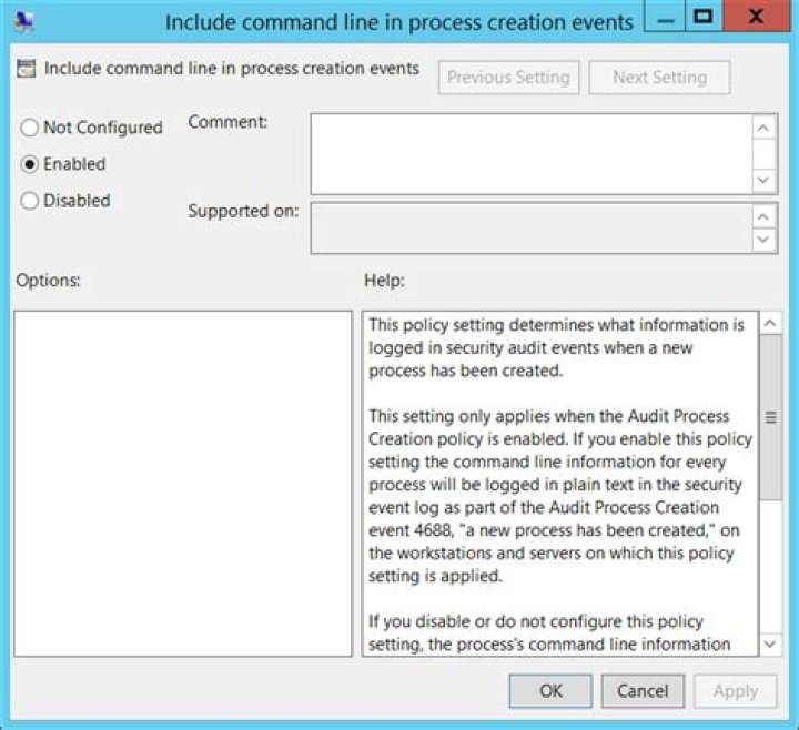 Do not log event id 4688 – A new process has been created