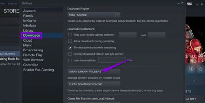 Downloads > Steam Library Folders > Add Library Folder > D:\Games > Select