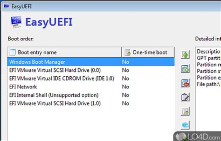 EasyUEFI list of boot entries.