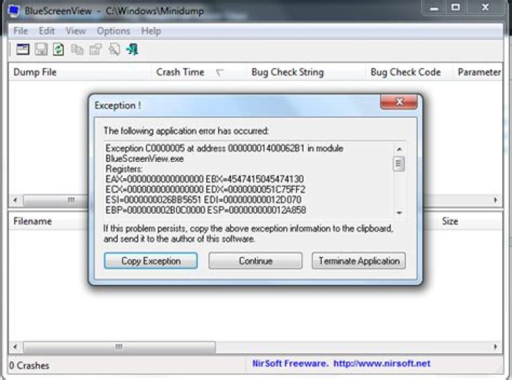 Error analysing memory dump in bluescreenview