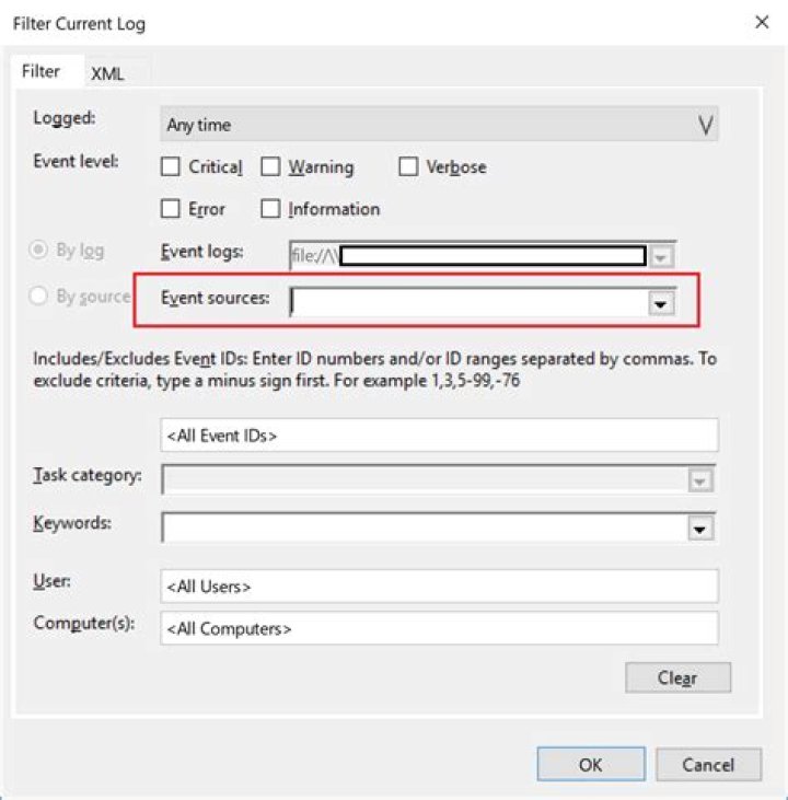 Event Viewer filter by source disabled