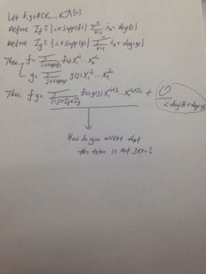Example of $\deg(fg)<\deg(f)+\deg(g)$