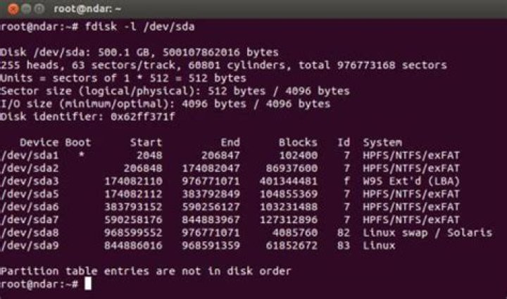 Example of fdisk -l output