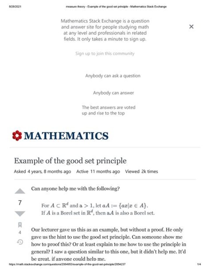 Example of the good set principle