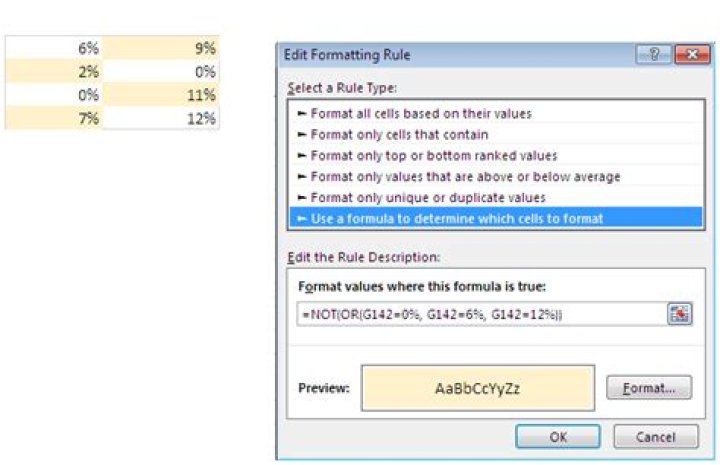 Excel: Conditional formatting if cell is not equal to one of multiple values