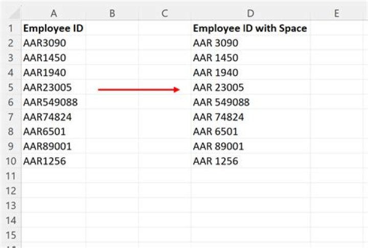 Excel how to add spacing between numbers and letters