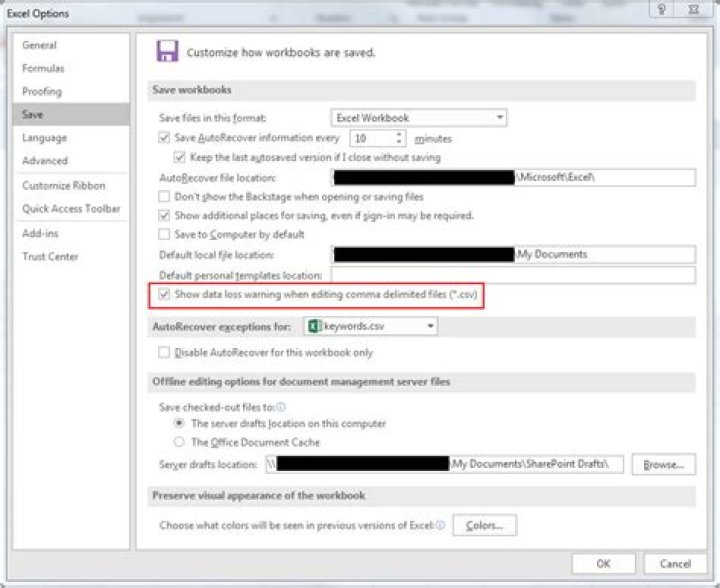 Excel: Is there a registry setting to suppress the warning messages when saving spreadsheets in CSV format?