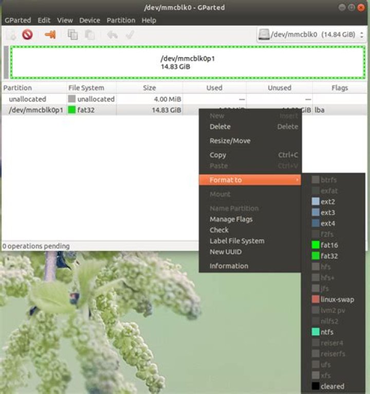 exfat greyed out when attempting to format an existing partition