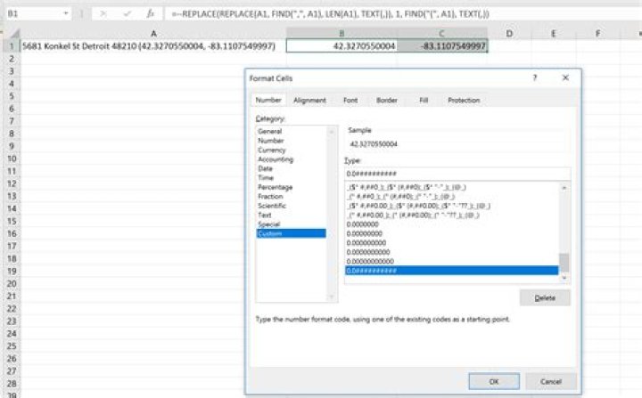 extract latitude and longitude values in parenthesis in an excel cell