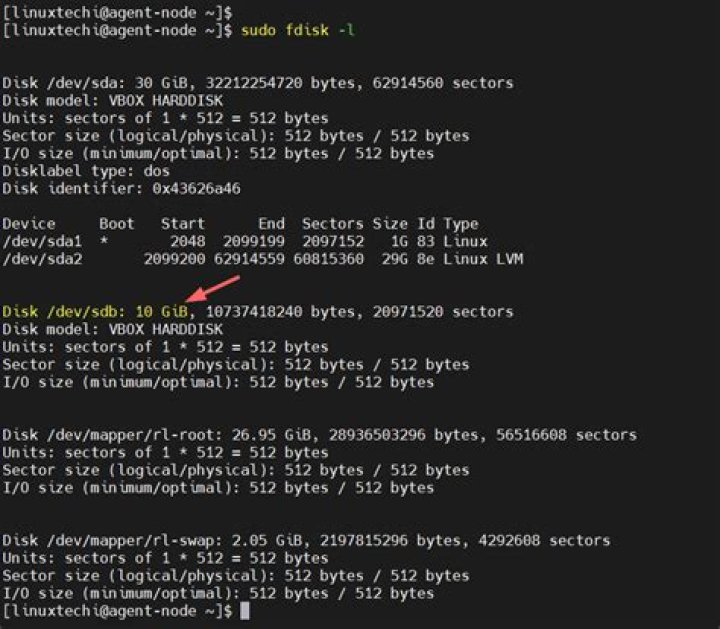 fdisk output in terminal